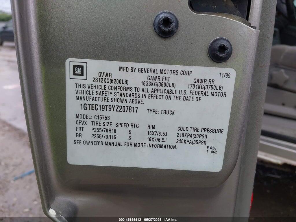 1GTEC19T9YZ207817 2000 GMC SIERRA 1500 photo no. 9