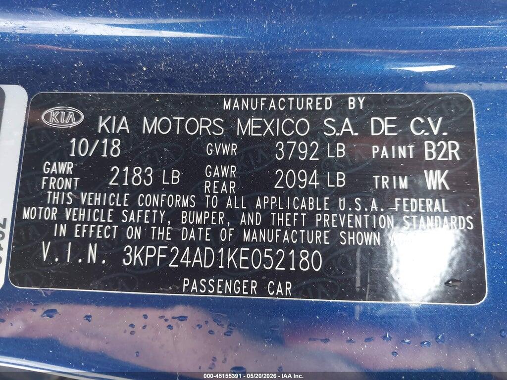 3KPF24AD1KE052180 2019 KIA FORTE photo no. 9