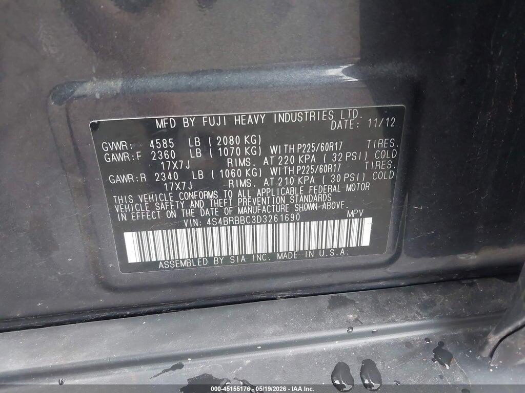 4S4BRBBC3D3261690 2013 SUBARU OUTBACK photo no. 9