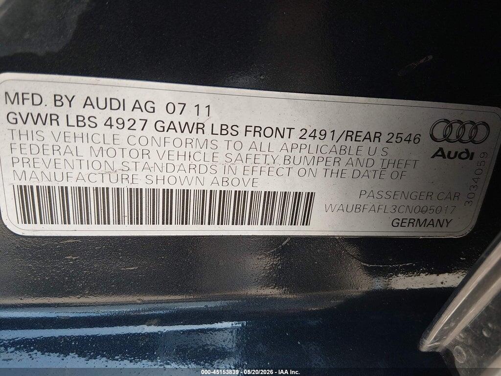 WAUBFAFL3CN005017 2012 AUDI A4 photo no. 9