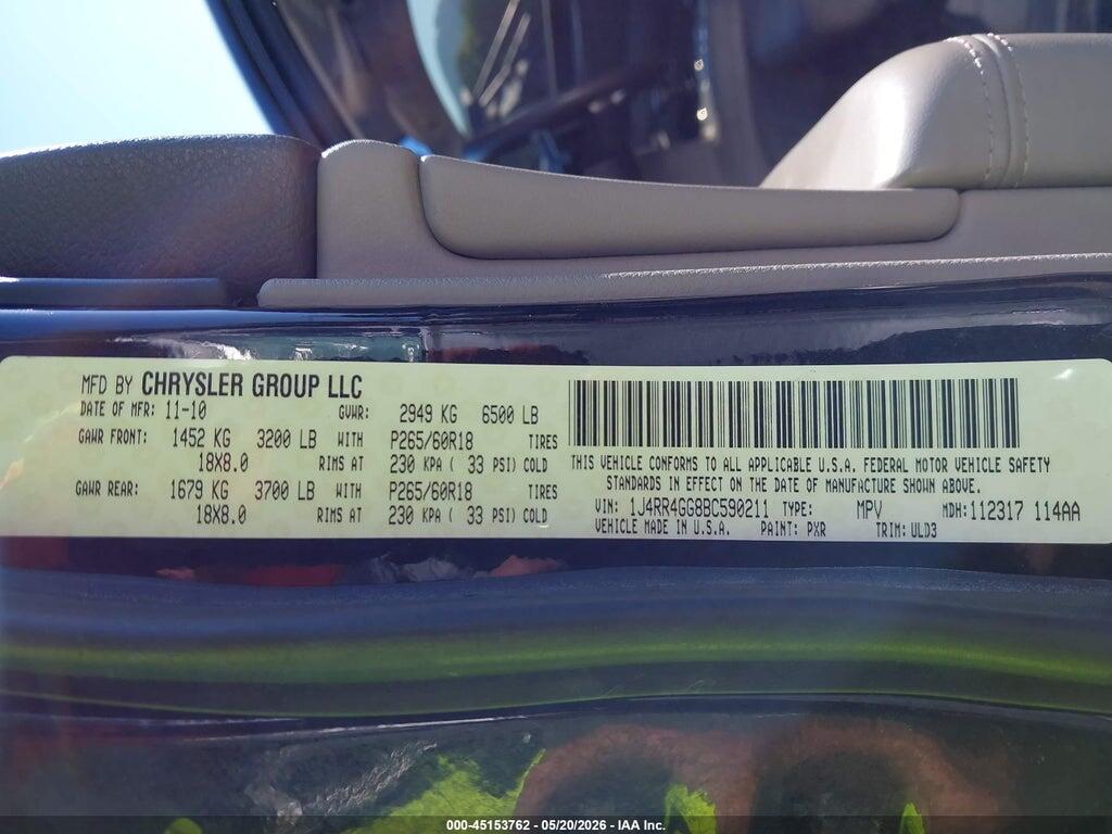 1J4RR4GG8BC590211 2011 JEEP GRAND CHEROKEE photo no. 9