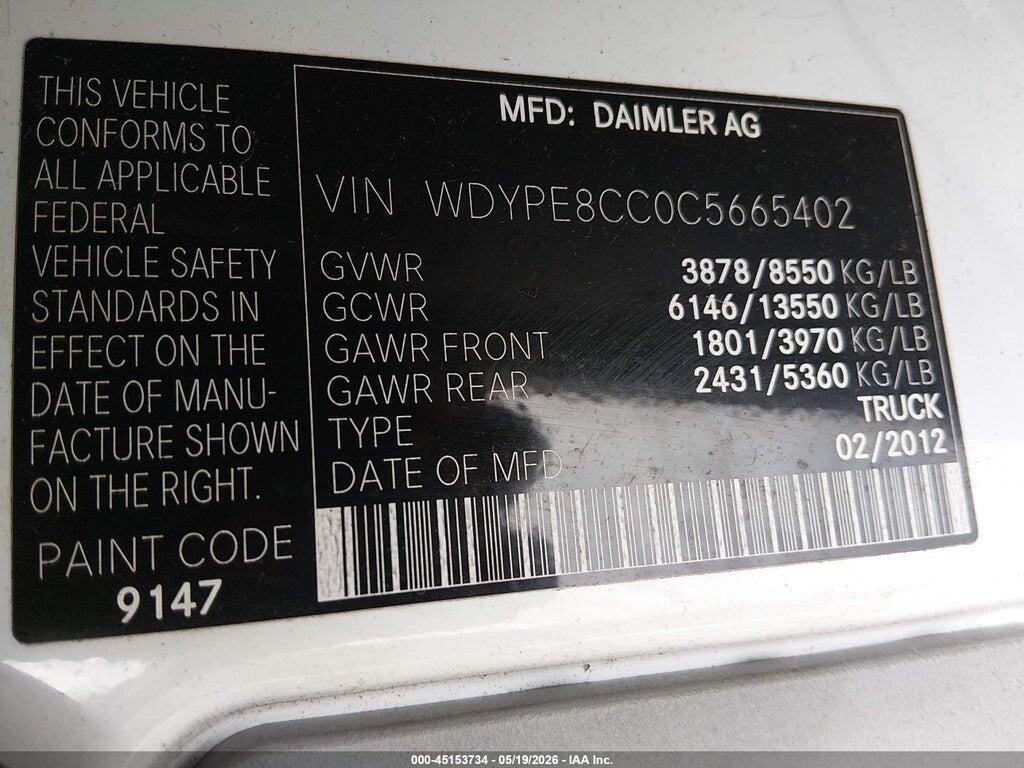 WDYPE8CC0C5665402 2012 FREIGHTLINER SPRINTER 2500 photo no. 9