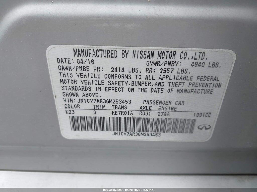 JN1CV7AR3GM253453 2016 INFINITI Q50 photo no. 9