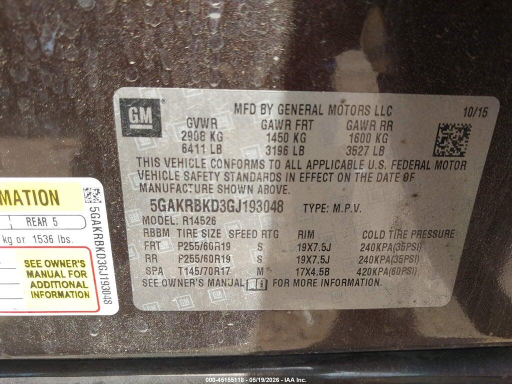 5GAKRBKD3GJ193048 2016 BUICK ENCLAVE photo no. 9