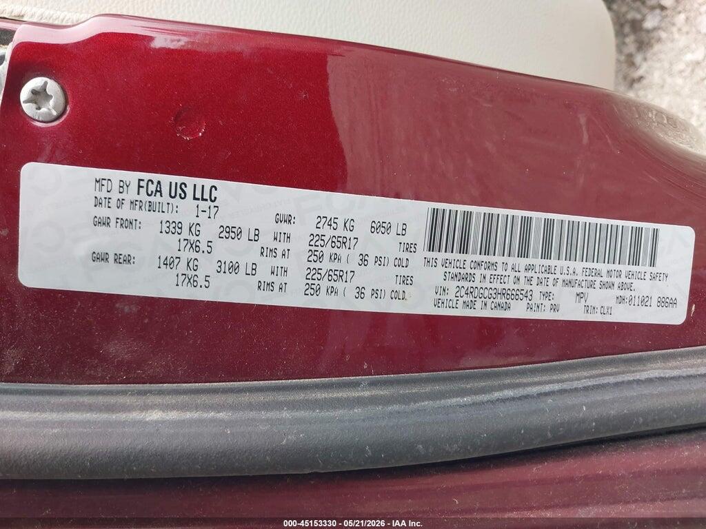 2C4RDGCG3HR666543 2017 DODGE GRAND CARAVAN photo no. 9