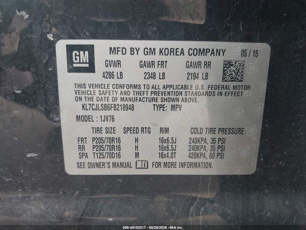 KL7CJLSB6FB218948 2015 CHEVROLET TRAX photo no. 9