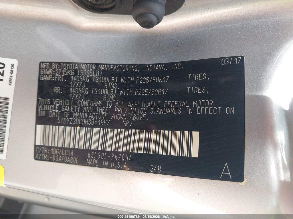 5TDYZ3DC9HS841967 2017 TOYOTA SIENNA photo no. 9