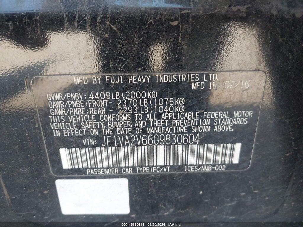 JF1VA2V66G9830604 2016 SUBARU WRX STI photo no. 9