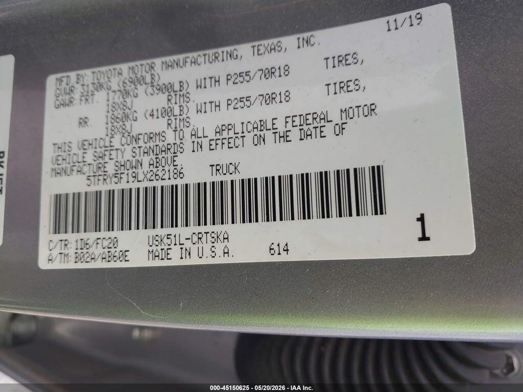 5TFRY5F19LX262186 2020 TOYOTA TUNDRA photo no. 9
