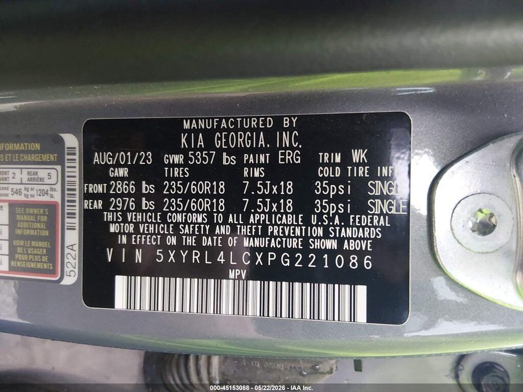 5XYRL4LCXPG221086 2023 KIA SORENTO photo no. 9