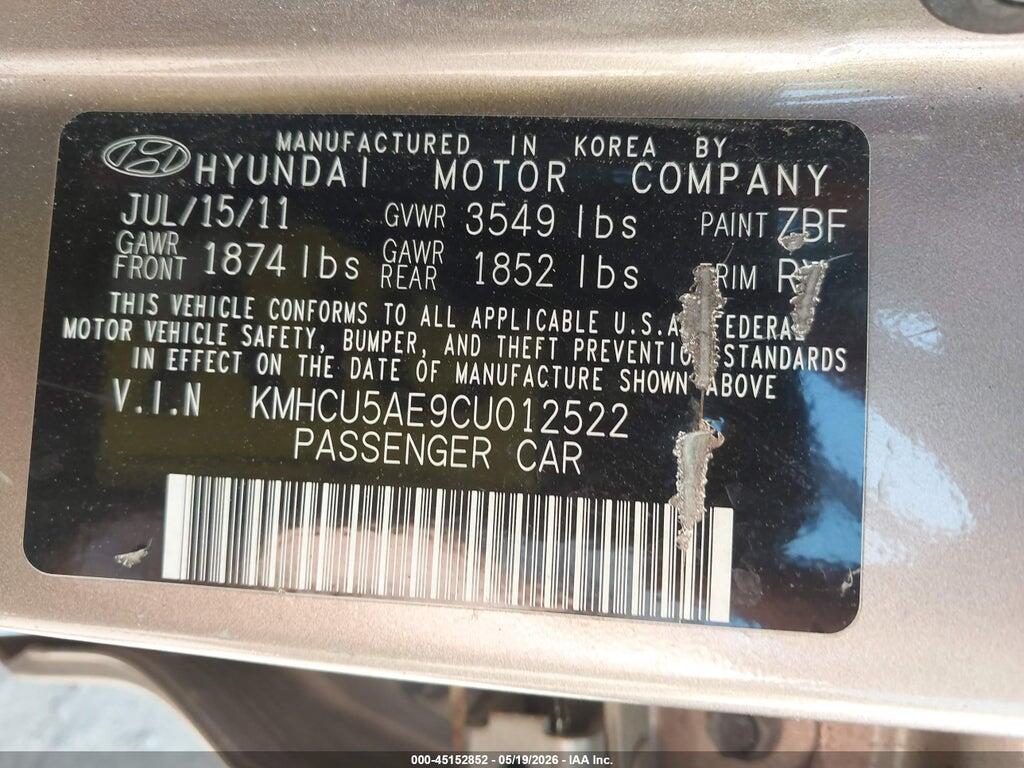 KMHCU5AE9CU012522 2012 HYUNDAI ACCENT photo no. 9