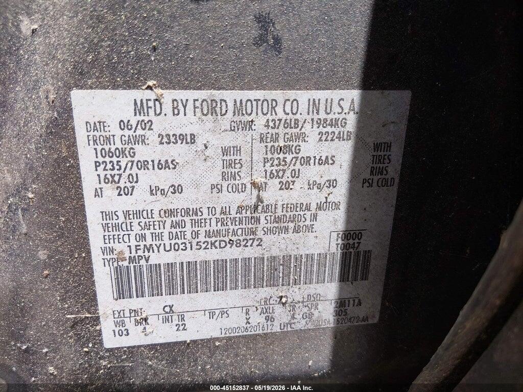 1FMYU03152KD98272 2002 FORD ESCAPE photo no. 9