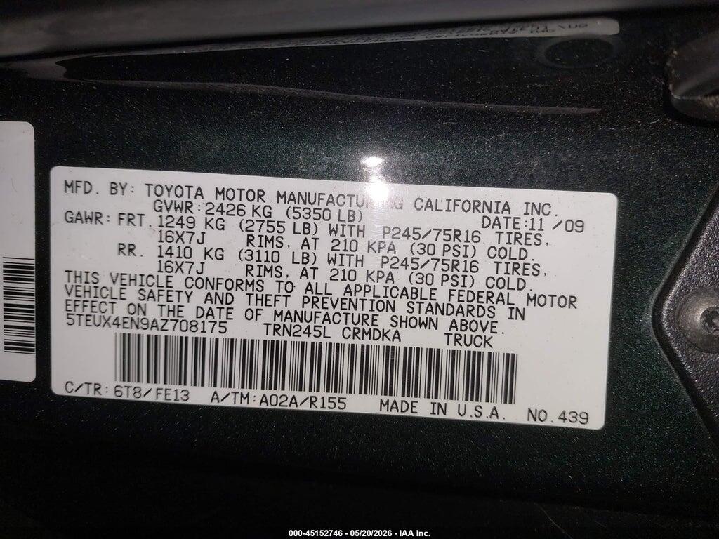 5TEUX4EN9AZ708175 2010 TOYOTA TACOMA photo no. 9