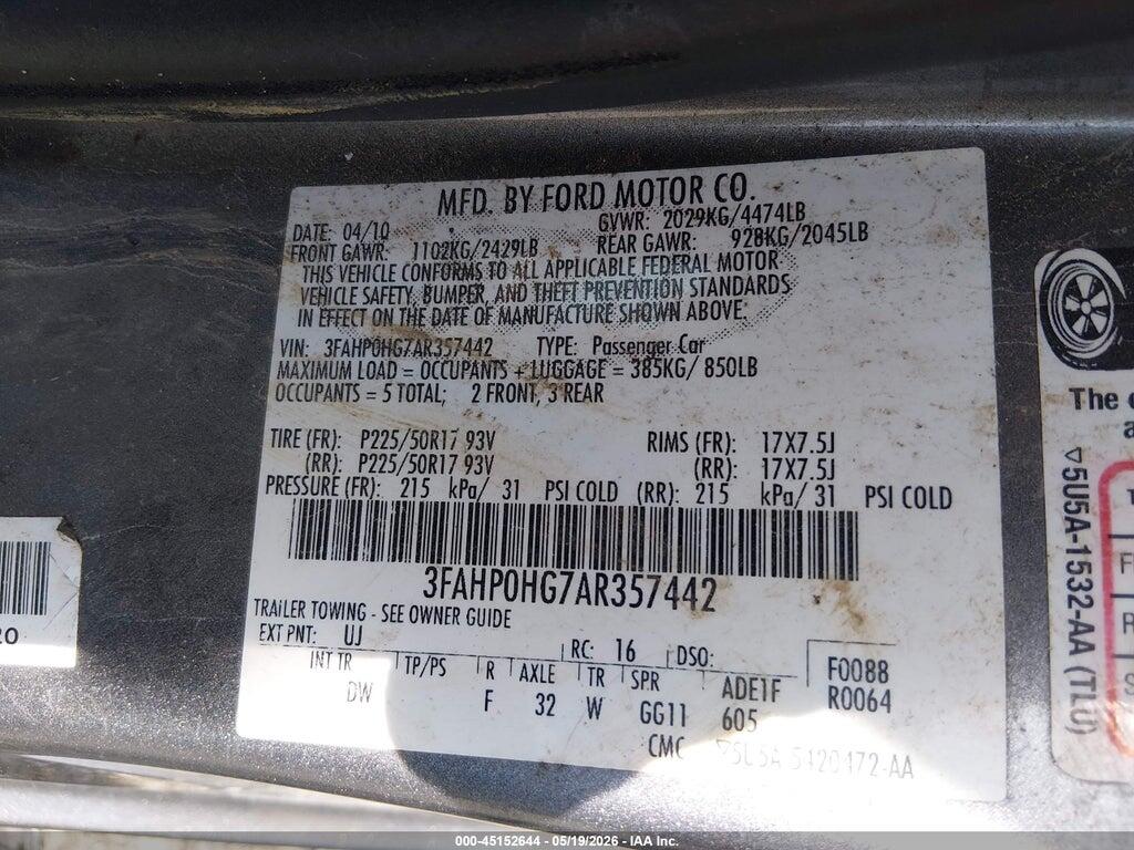 3FAHP0HG7AR357442 2010 FORD FUSION photo no. 9