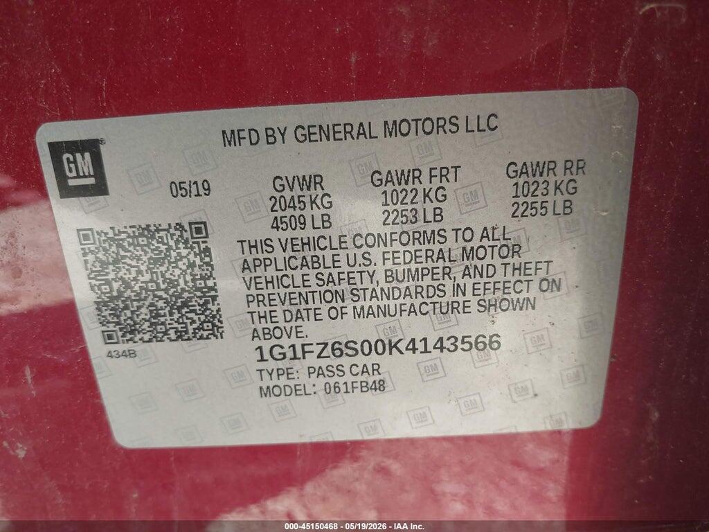 1G1FZ6S00K4143566 2019 CHEVROLET BOLT EV photo no. 9