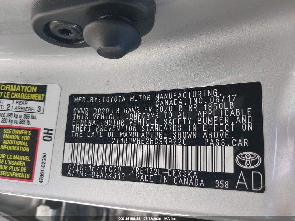 2T1BURHE2HC939220 2017 TOYOTA COROLLA photo no. 9