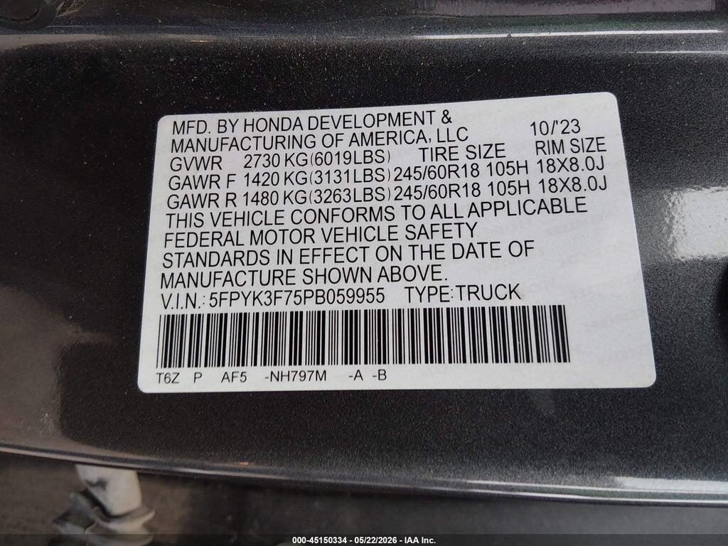 5FPYK3F75PB059955 2023 HONDA RIDGELINE photo no. 9