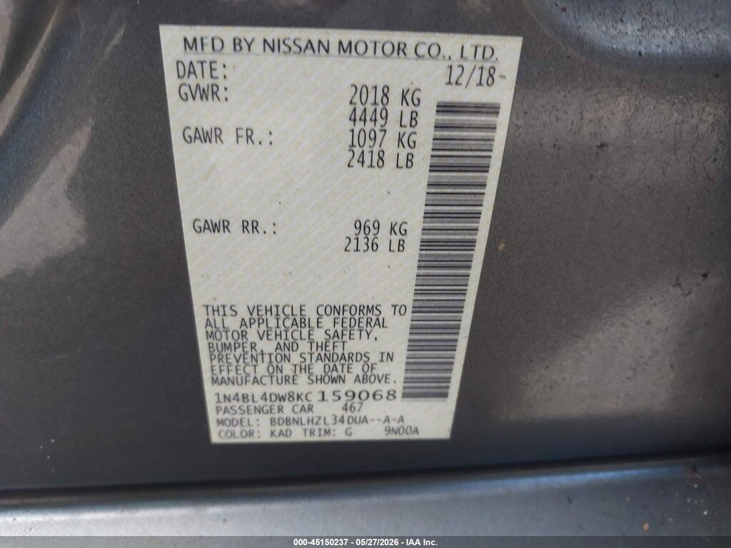 1N4BL4DW8KC159068 2019 NISSAN ALTIMA photo no. 9