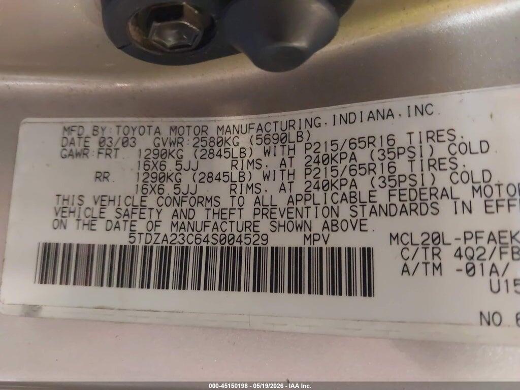 5TDZA23C64S004529 2004 TOYOTA SIENNA photo no. 9