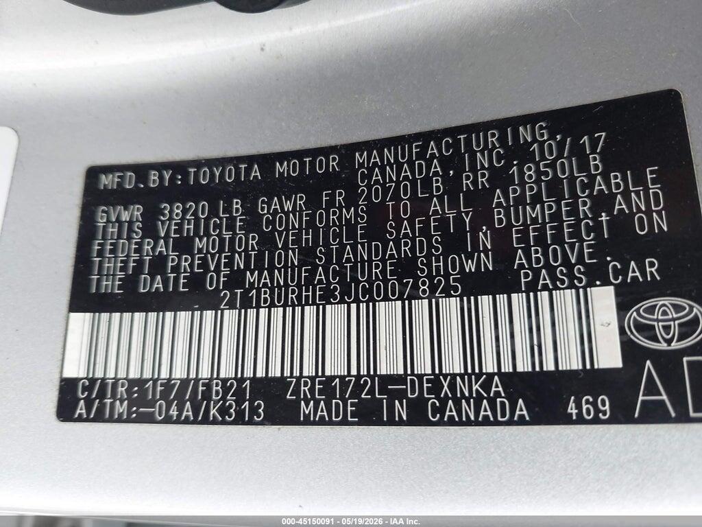 2T1BURHE3JC007825 2018 TOYOTA COROLLA photo no. 9