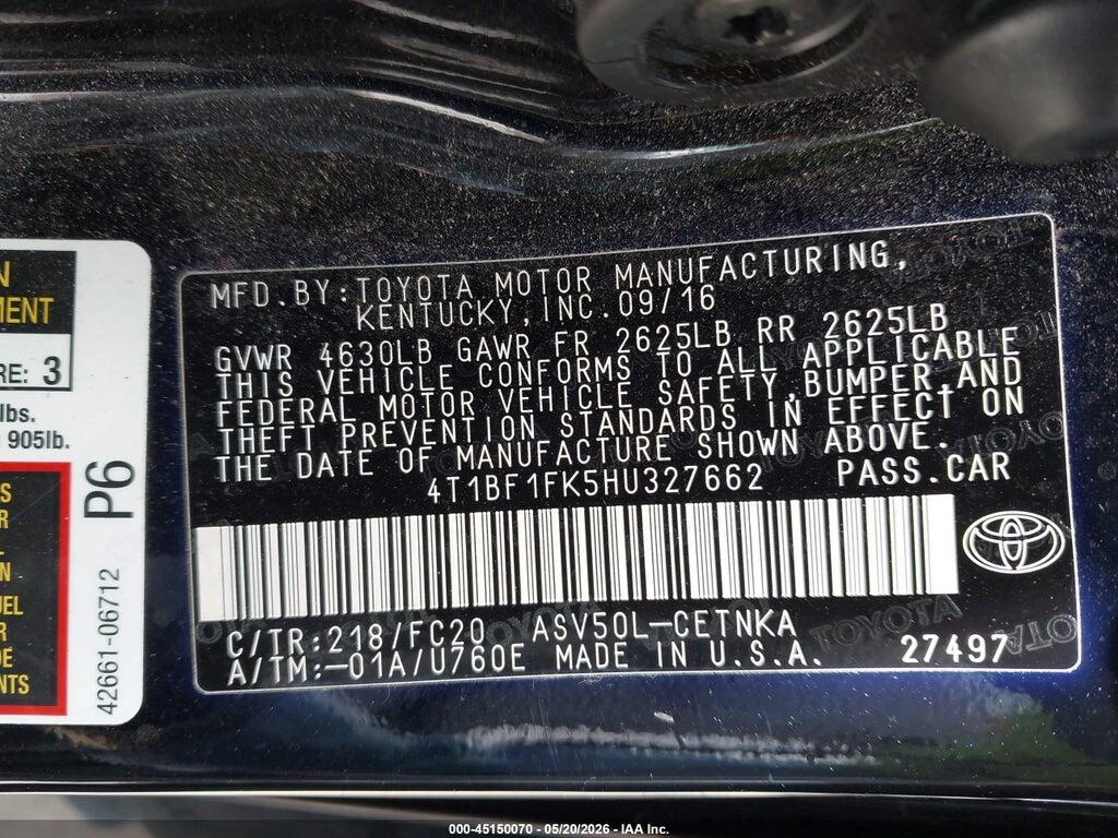 4T1BF1FK5HU327662 2017 TOYOTA CAMRY photo no. 9