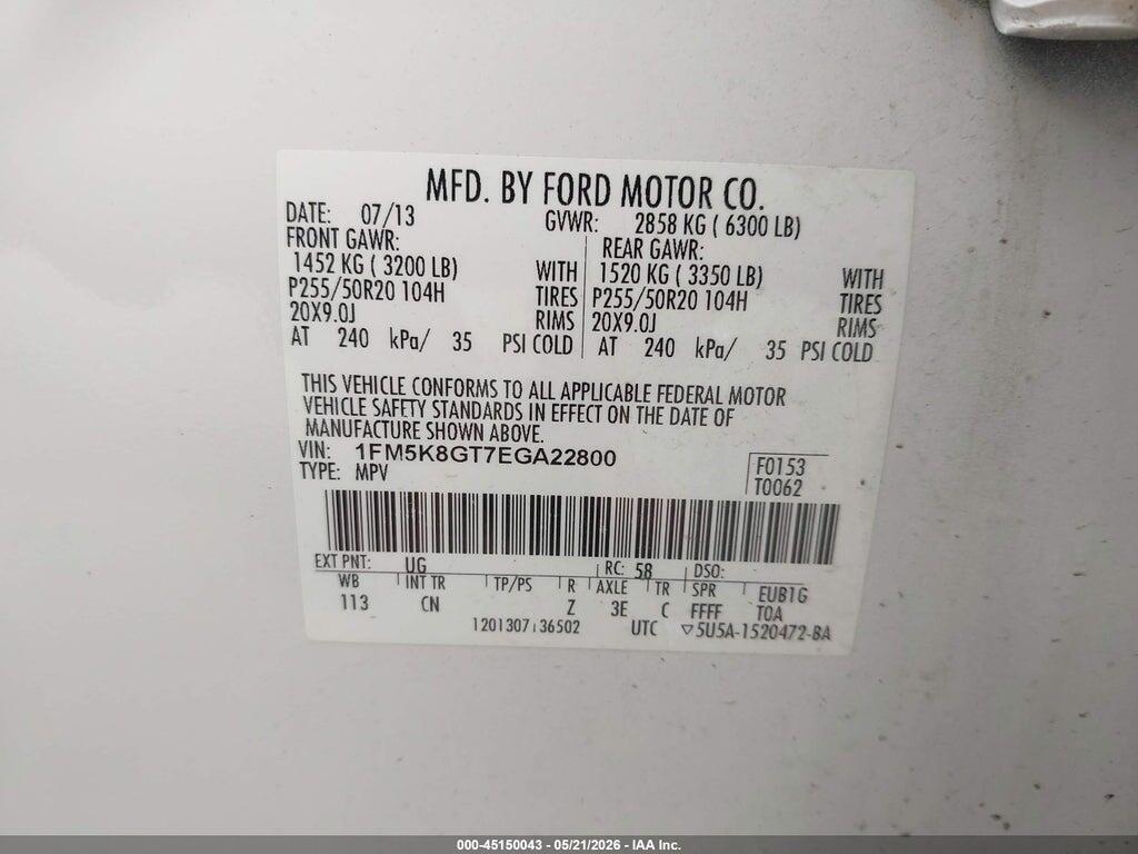 1FM5K8GT7EGA22800 2014 FORD EXPLORER photo no. 9