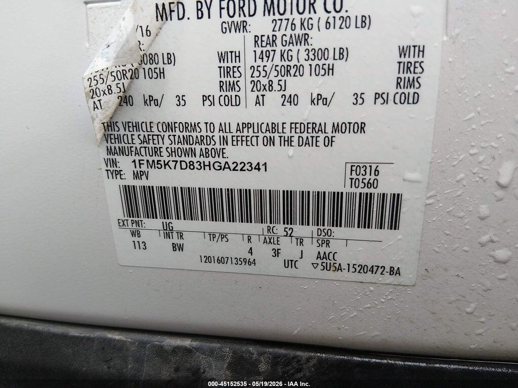 1FM5K7D83HGA22341 2017 FORD EXPLORER photo no. 9