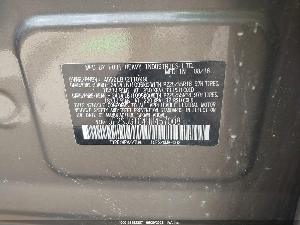 JF2SJGTC4HH457008 2017 SUBARU FORESTER photo no. 9