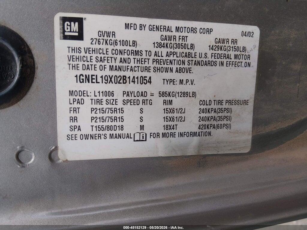 1GNEL19X02B141054 2002 CHEVROLET ASTRO photo no. 9