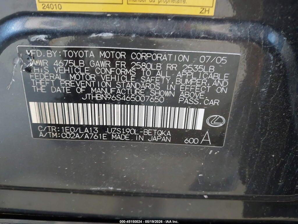 JTHBN96S465007650 2006 LEXUS GS 430 photo no. 9