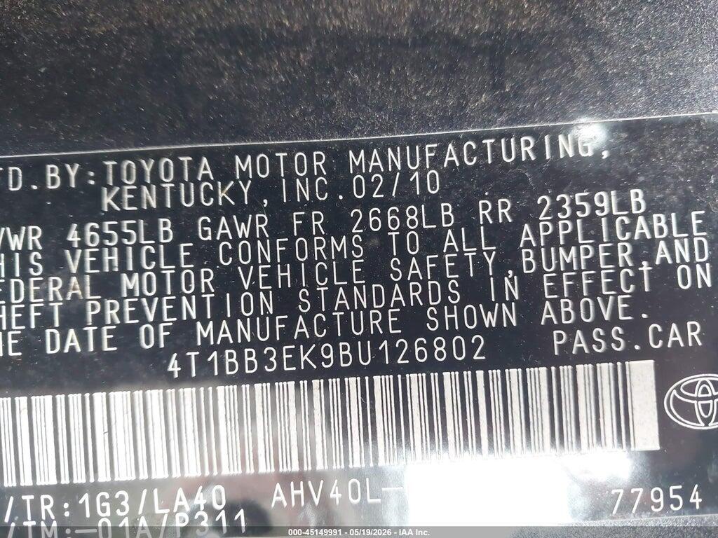 4T1BB3EK9BU126802 2011 TOYOTA CAMRY HYBRID photo no. 9