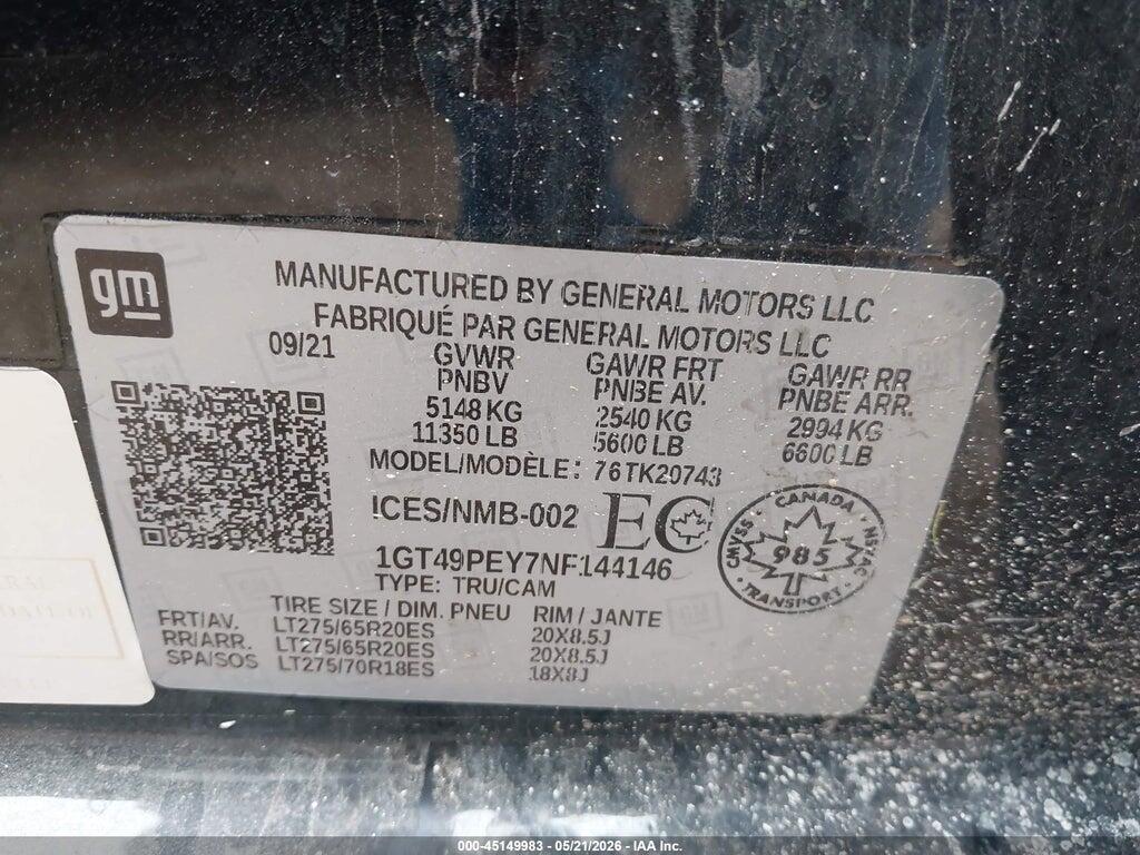 1GT49PEY7NF144146 2022 GMC SIERRA 2500HD photo no. 9