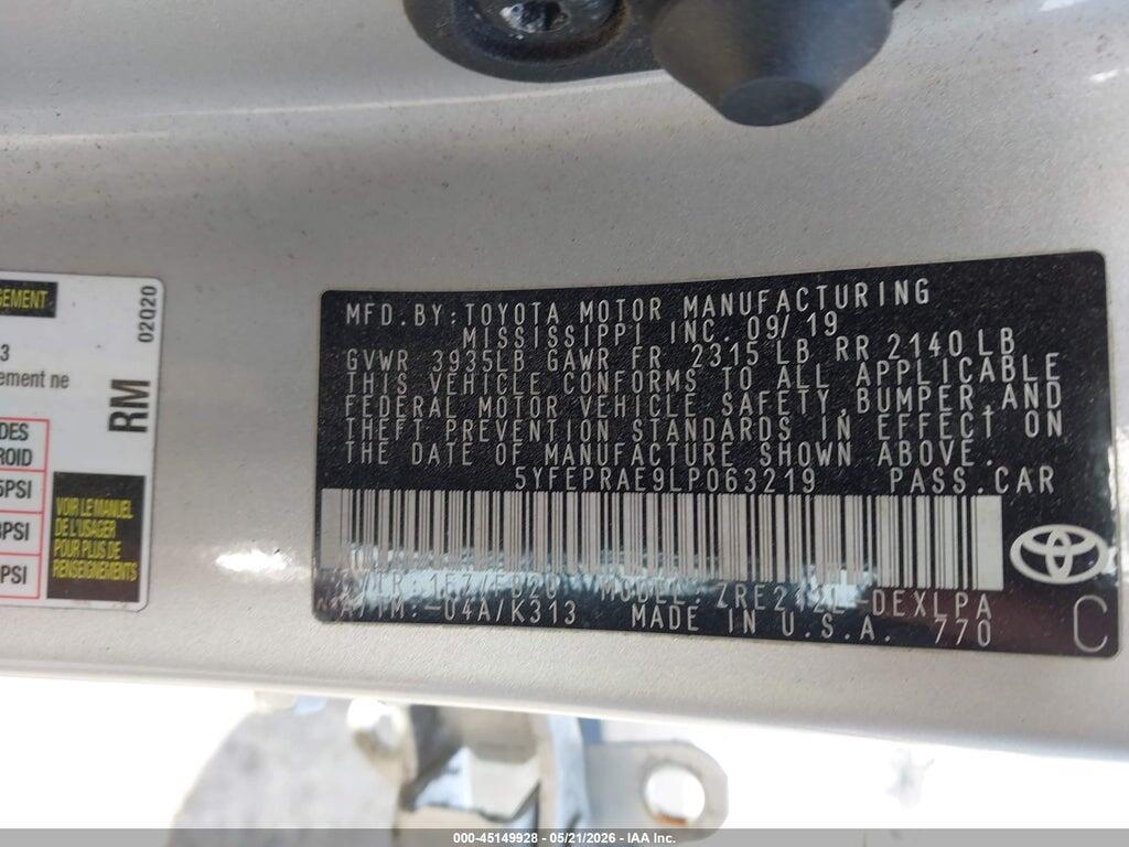 5YFEPRAE9LP063219 2020 TOYOTA COROLLA photo no. 9