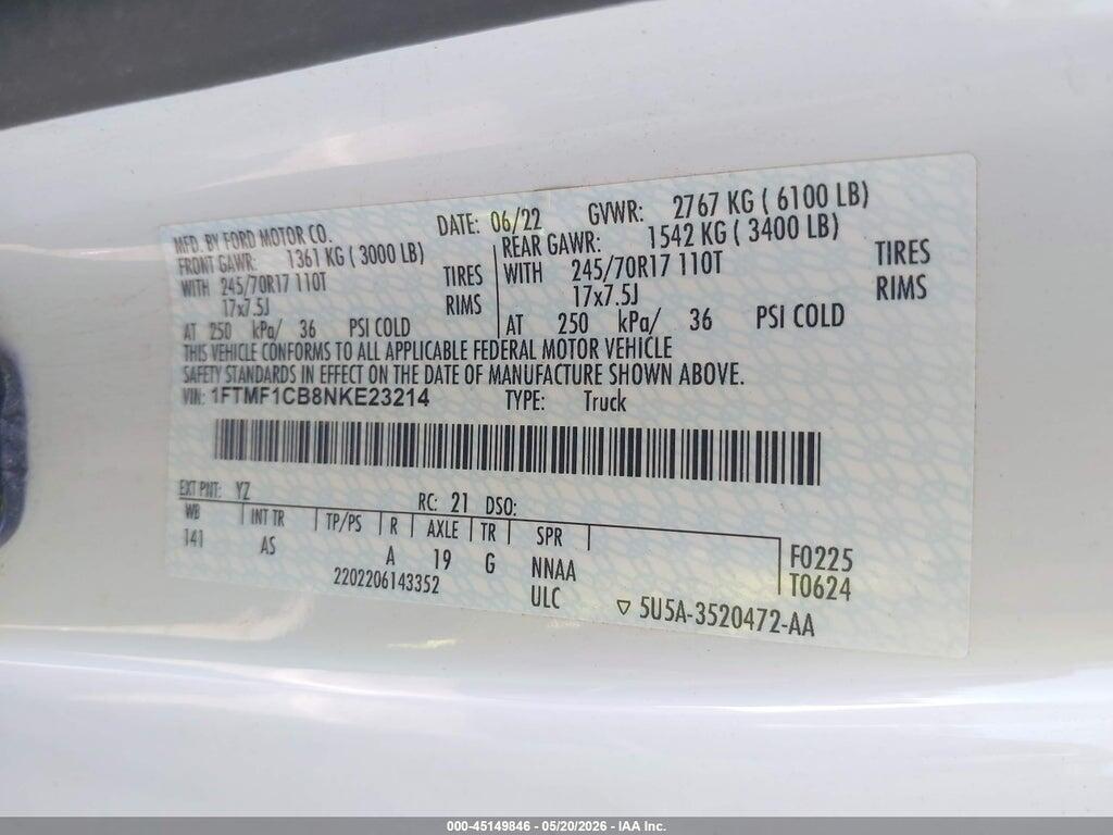 1FTMF1CB8NKE23214 2022 FORD F-150 photo no. 9