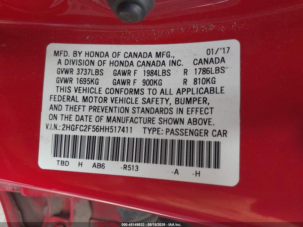 2HGFC2F56HH517411 2017 HONDA CIVIC photo no. 9