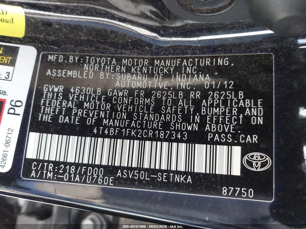 4T4BF1FK2CR187343 2012 TOYOTA CAMRY photo no. 9