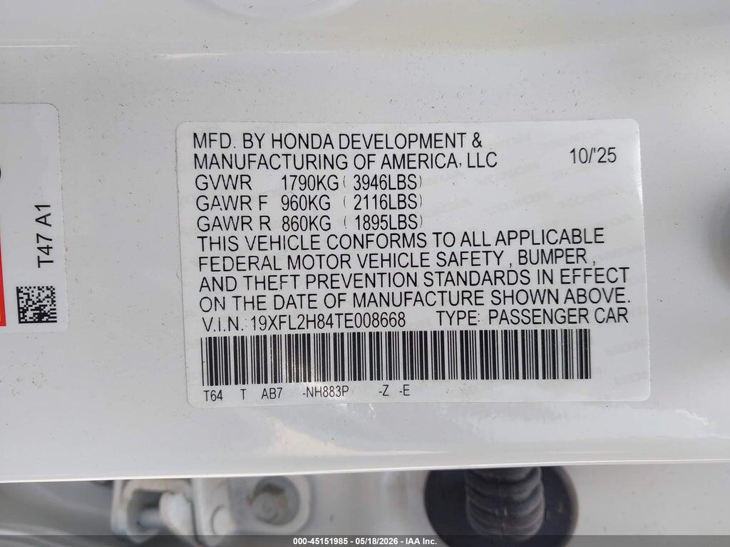 19XFL2H84TE008668 2026 HONDA CIVIC photo no. 9