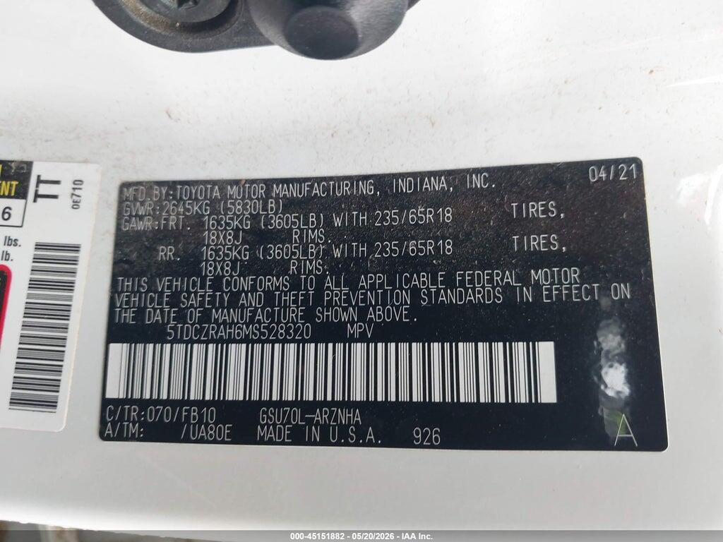 5TDCZRAH6MS528320 2021 TOYOTA HIGHLANDER photo no. 9