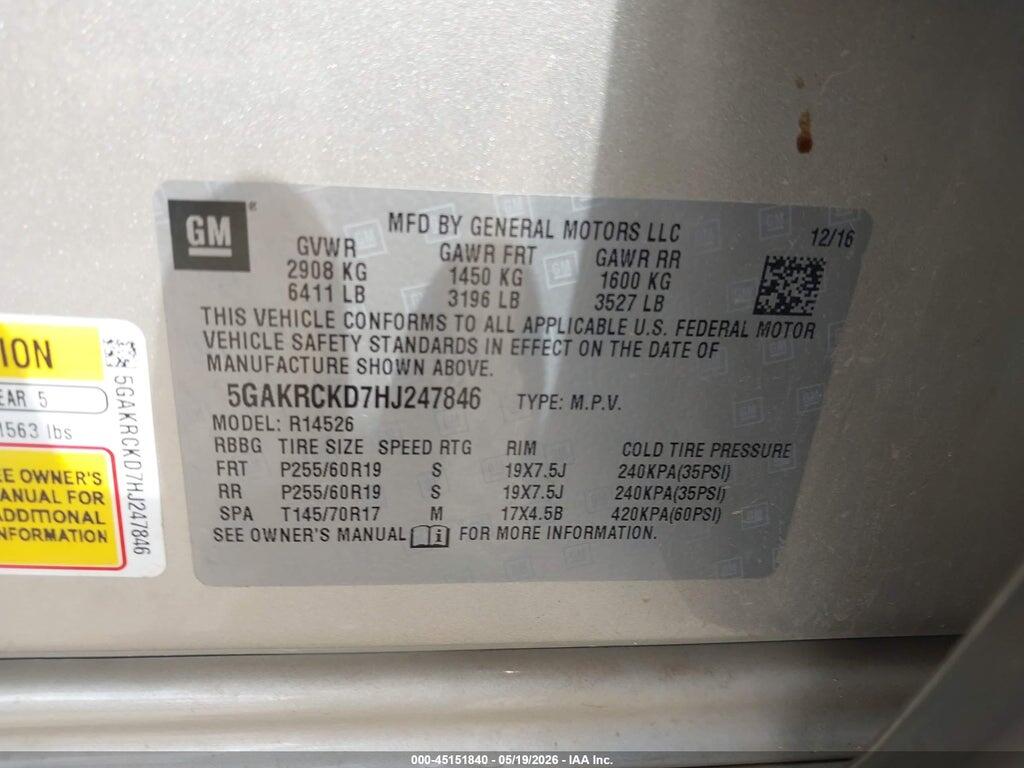 5GAKRCKD7HJ247846 2017 BUICK ENCLAVE photo no. 9