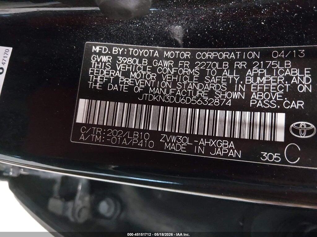 JTDKN3DU6D5632874 2013 TOYOTA PRIUS photo no. 9