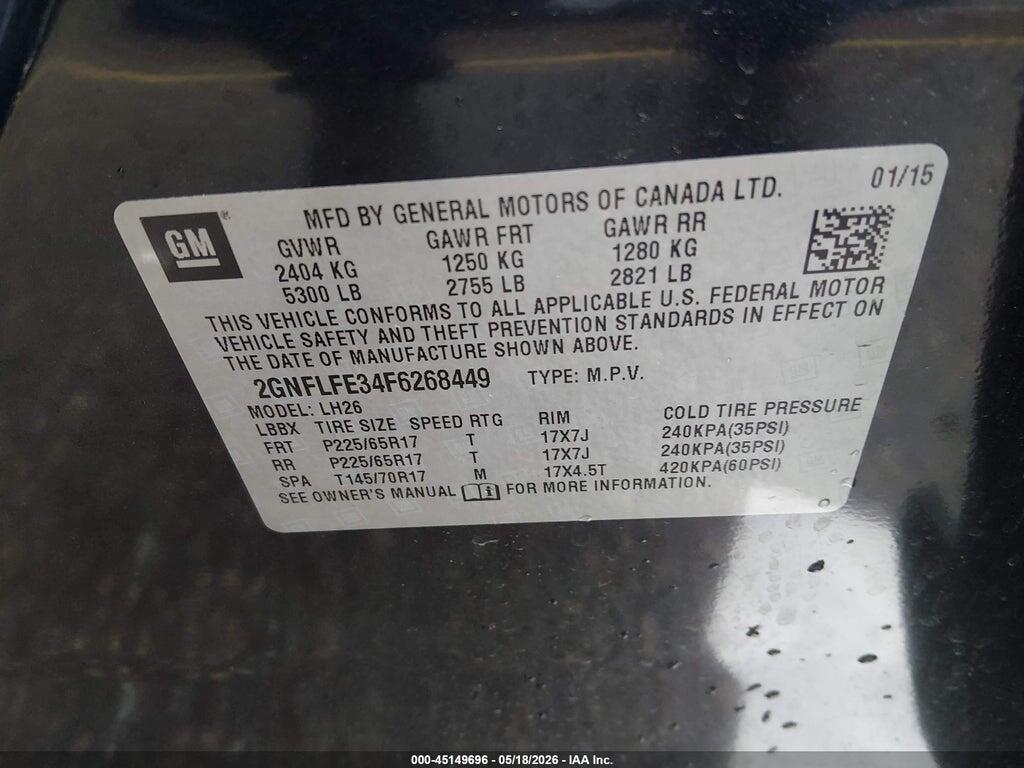 2GNFLFE34F6268449 2015 CHEVROLET EQUINOX photo no. 9