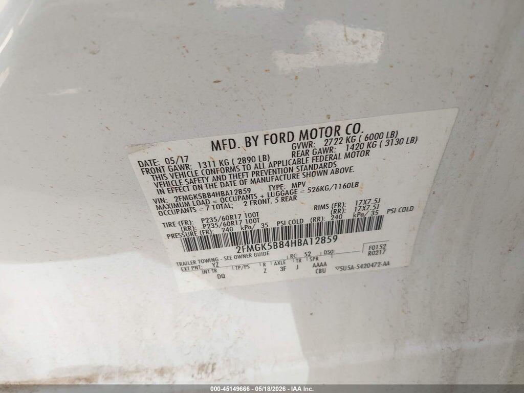 2FMGK5B84HBA12859 2017 FORD FLEX photo no. 9