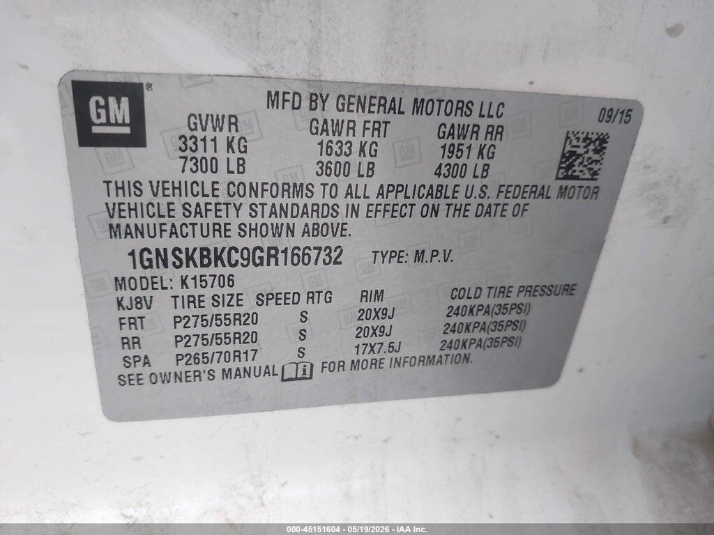 1GNSKBKC9GR166732 2016 CHEVROLET TAHOE photo no. 9