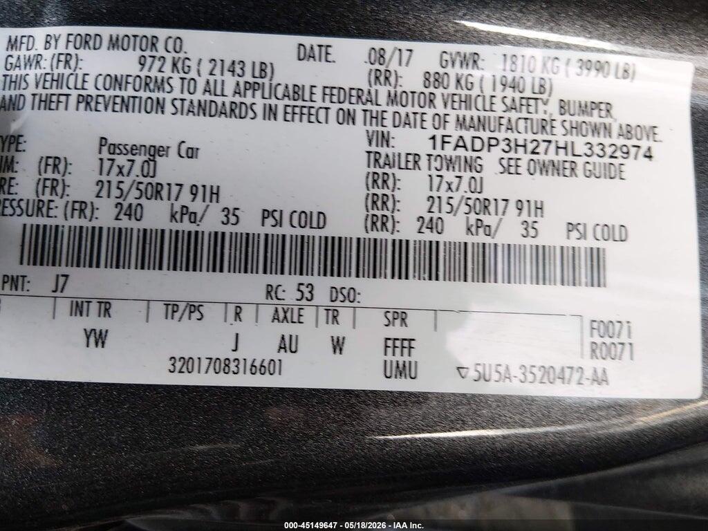 1FADP3H27HL332974 2017 FORD FOCUS photo no. 9