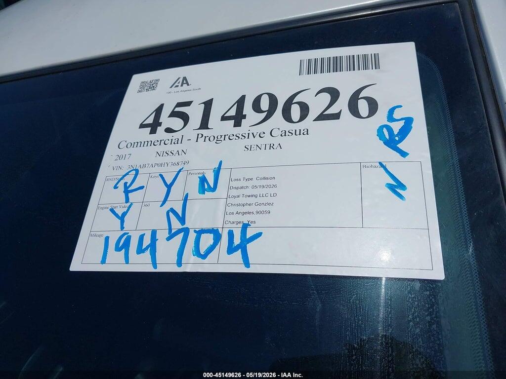 3N1AB7AP0HY368749 2017 NISSAN SENTRA photo no. 12