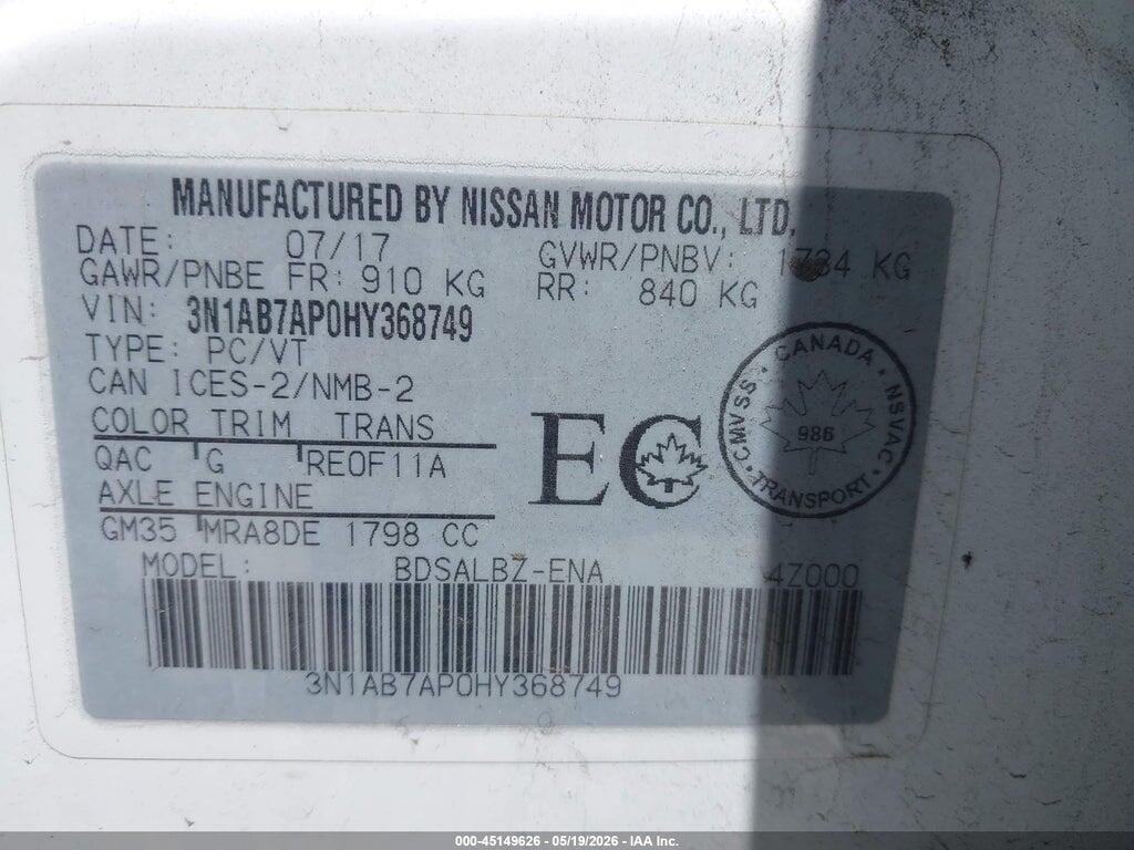 3N1AB7AP0HY368749 2017 NISSAN SENTRA photo no. 9