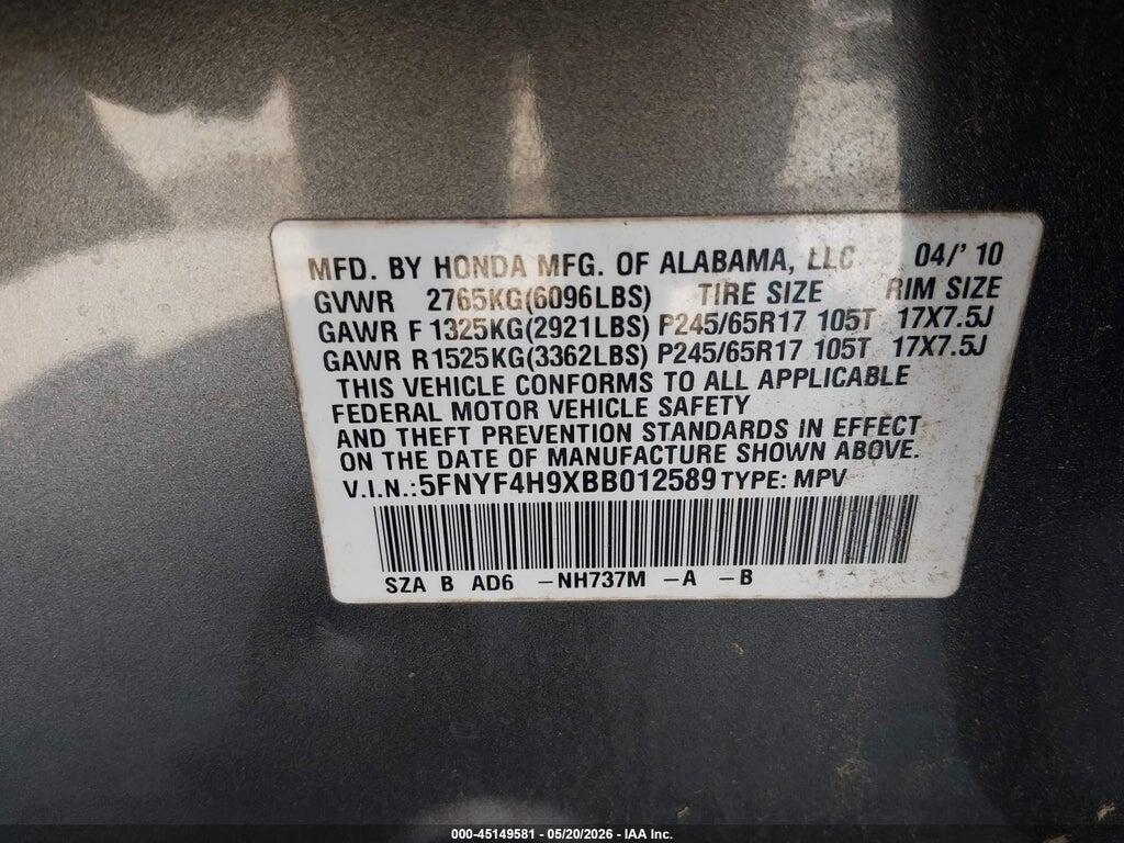 5FNYF4H9XBB012589 2011 HONDA PILOT photo no. 9