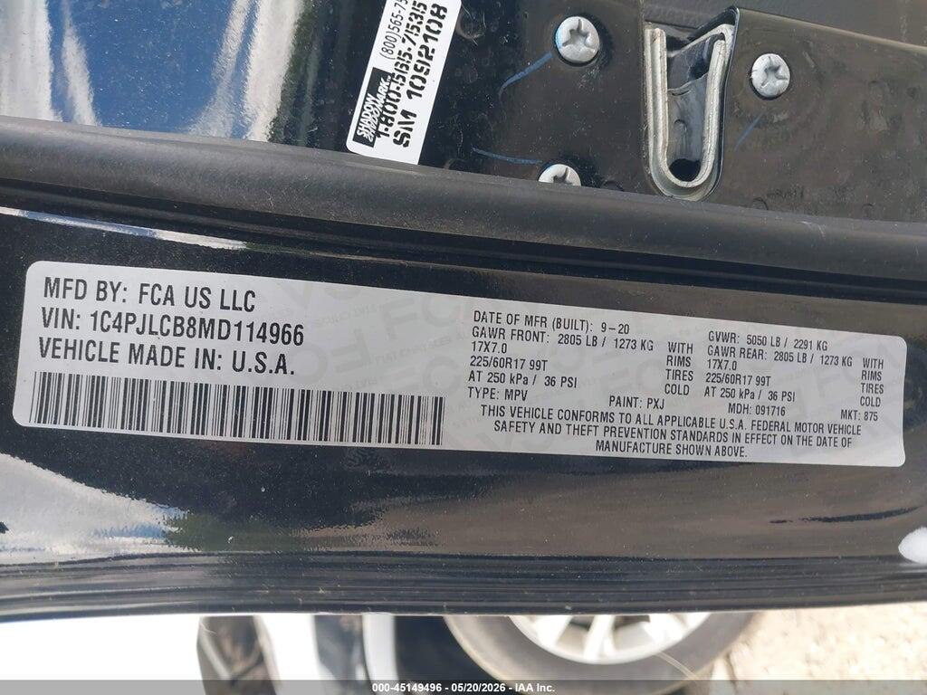 1C4PJLCB8MD114966 2021 JEEP CHEROKEE photo no. 9
