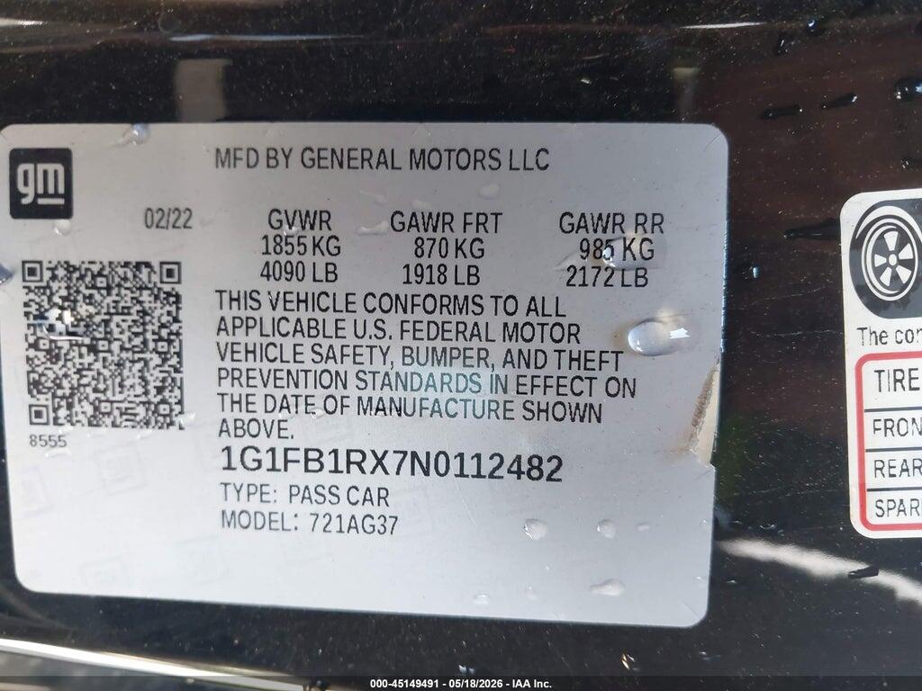 1G1FB1RX7N0112482 2022 CHEVROLET CAMARO photo no. 9
