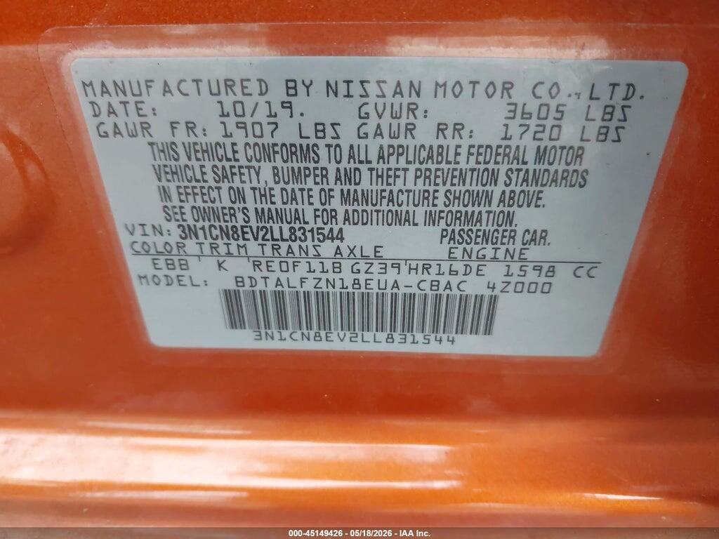 3N1CN8EV2LL831544 2020 NISSAN VERSA photo no. 9